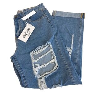 Skinny Fries Denim High Rise Boyfriend Jeans Womens Sz 11 Blue Junior Ripped NEW